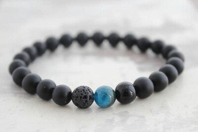 Blue Apatite, Black Onyx and Lava Stone Mens Bracelet - image1
